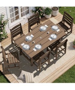 SERWALL Patio Dining Sets for 6 Person, HDPE Dining Set with 6 Armless Chairs, Brown brand new in box $599 C135/C101