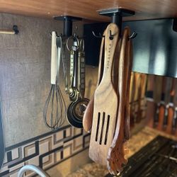 4pcs 360 °Rotation Utility Hooks,Under Cabinet Kitchen Hooks,Storage Shelf rv Must Haves,Nail Free Adhesive Kitchen Utensils Hanging Hooks for Kitchen