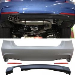 Fits 12-18 BMW F30 328i MT Rear Bumper Cover Diffuser Twin Muffler Single Out