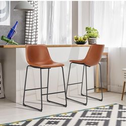 Sweetcrispy Counter Height Bar Stools Set of 2, 30 inch Height Stool Faux Leather Barstools with Back, Armless Kitchen Island Countertop Comfortable M
