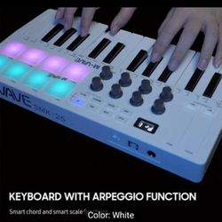 25-Key MIDI Control Keyboard Mini Portable USB Keyboard MIDI Controller with 25 Velocity Sensitive Keys 8 RGB Backlit Pads 8 Knobs