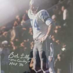 DALLAS COWBOYS HOF BOB LILLY AUTOGRAPHED 8 X  10 PHOTO FRAMED WITH JSA / COA
