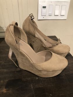 Beige suede wedges