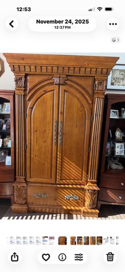Ornate Carved Cherry Wood Armoire