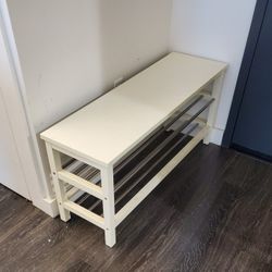 Ikea White Tjusig Shoe Bench