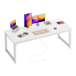 White Sturdy Desk with Power Outlets - NEW