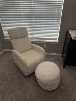 Brand New Beige Corduroy Swivel Rocking Recliner/Nursing Chair – Footrest ottoman