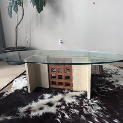 Glass, Marble, Wood Coffee Table 