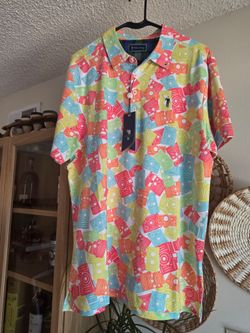 William Murray Golf Polo with Bright Camera Print - Men's Large - New With Tags