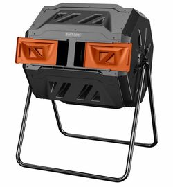 East Oak Compost Tumbler Outdoor, 43-Gallon Tumbling Compost Bin with 2 Sliding Orange Doors & Aeration System, Tumbling Rotating Composter Bin for Ki