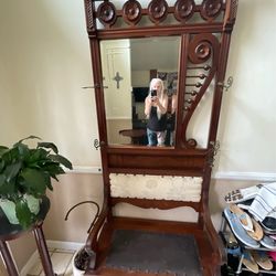 Antique Victorian Hall Tree w/ Mirror & Bench $800.00 or best offer
