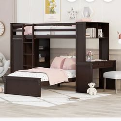Brand New Bunkbed Loft With Wardrobe And Desk, Full Size Bed/twin