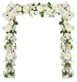 2Pack Artificial Peony Flower Garland - Silk Peony Garland with White Flowers for Wedding Party Table Decoration,6ft/Strand