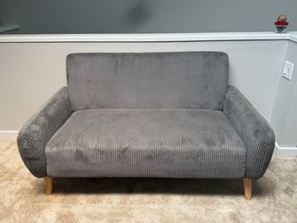 Gray Corduroy Loveseat Sofa with Wood Legs