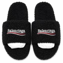 Black Balenciaga furry slides