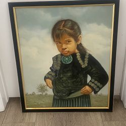 Vintage Native American Oil Painting Indian Child K Barrett