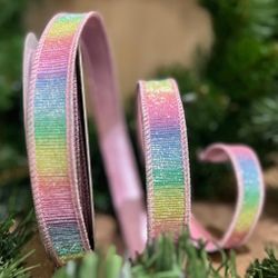 Rainbow Sherbet Farrisilk 1 Inch Christmas Ribbon for Tree Trimming 10 Yards