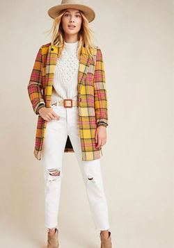Scotch and soda size S Yellow Pink Plaid Open Front Coat