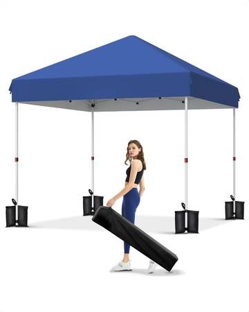 NEW 10x10 Pop Up Canopy Heavy Duty Outdoor Canopy Tent Portable Roller Bag 3 Adjustable Height 4 Weight Bags 8 Stakes & 4 Guy Ropes with One Button Pu