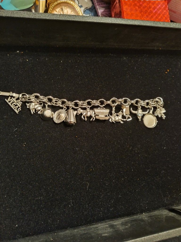 Vintage Silver tone Western - Nevada Themed (12) Charm Bracelet #4