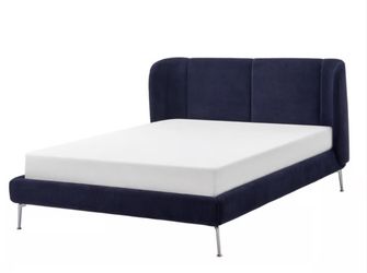 Ikea Bed Frame (+ free mattress and night stands ) - TUFJORD Upholstered bed frame, Tallmyra black-blue (PICK UP)