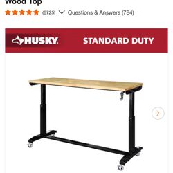 New Open Box Husky 62 in. W x 24 in. D Adjustable Height Black Workbench Table with Solid Wood Top