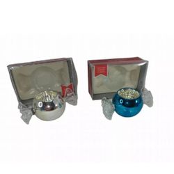Christmas Candy Wrapper Shape Glass Tealight Candle Holder Vtg Set Of 2 Rare