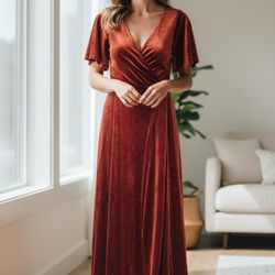 Lulu's Rich Copper Velvet Maxi Dress