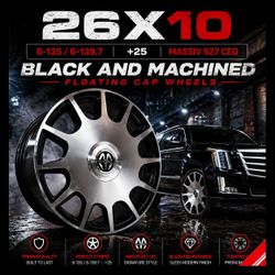 🔥 26x10 6x135 / 6x139.7 MASSIV 927 CEO Black & Machined Floating Cap Wheels 🔥

