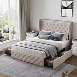 Full size bed frame with charging station