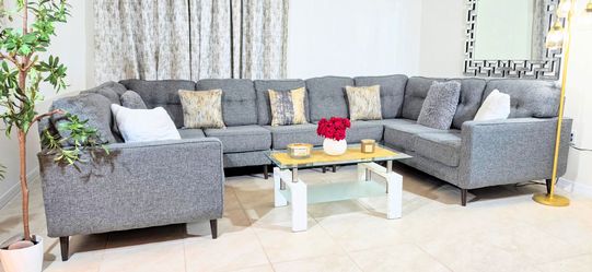 Large Gray Fabric Sectional Sofa