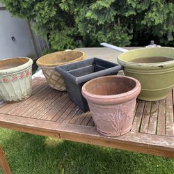 Set Of 5 Outdoor Fiberglass Planter Pots Large Size