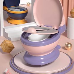 Potty Training Toilet, Realistic Potty Training Seat, Toddler Potty Chair with Soft Seat, Removable Potty Pot, Toilet Tissue Dispenser and Splash Guar