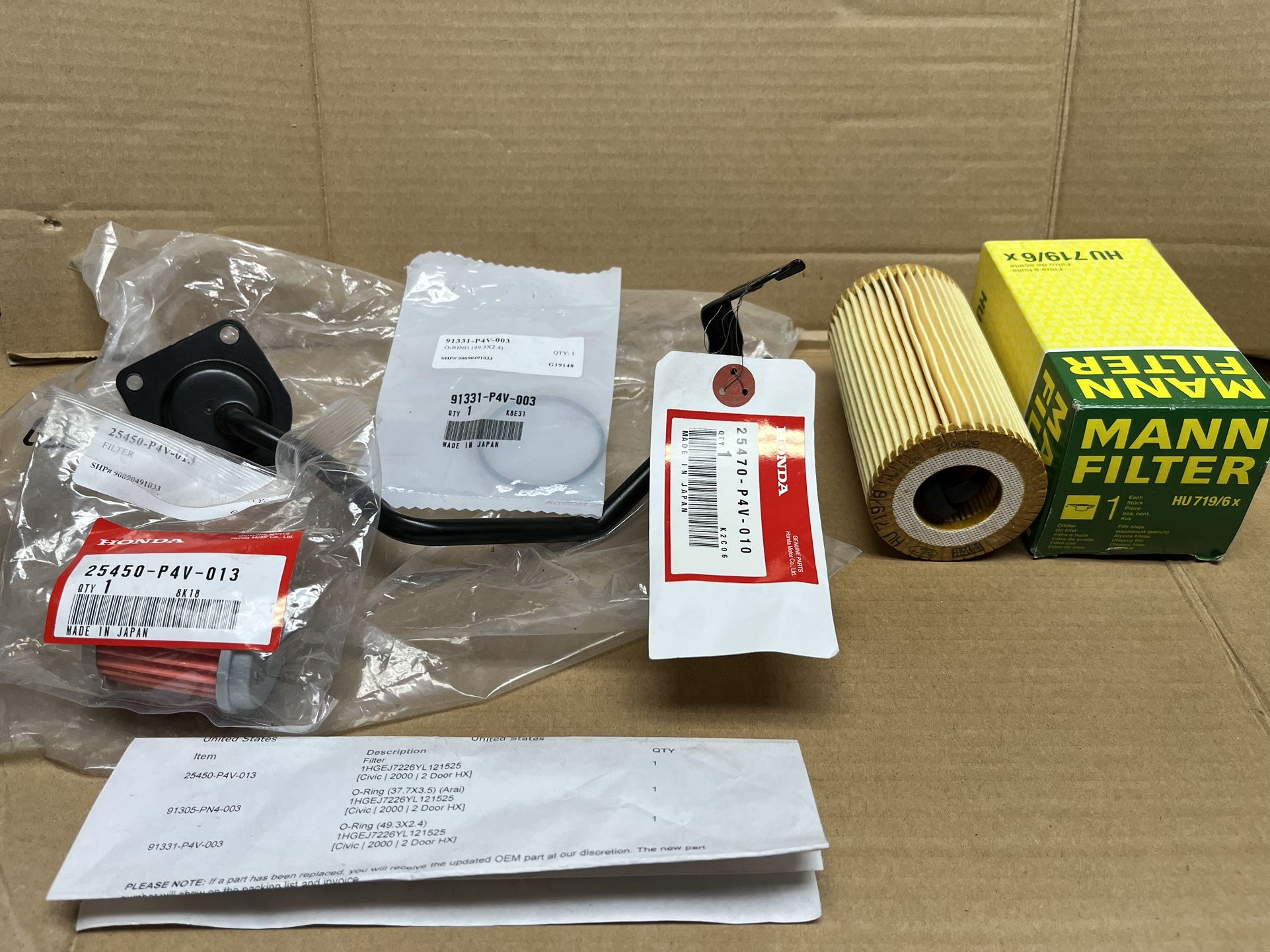 90’s Honda Civic HX CVT Parts And VW Oil Filter