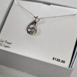 New Lab Created Sterling Silver White Sapphire Necklace 18"
