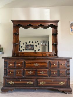 Large Wood Dresser with Mirror