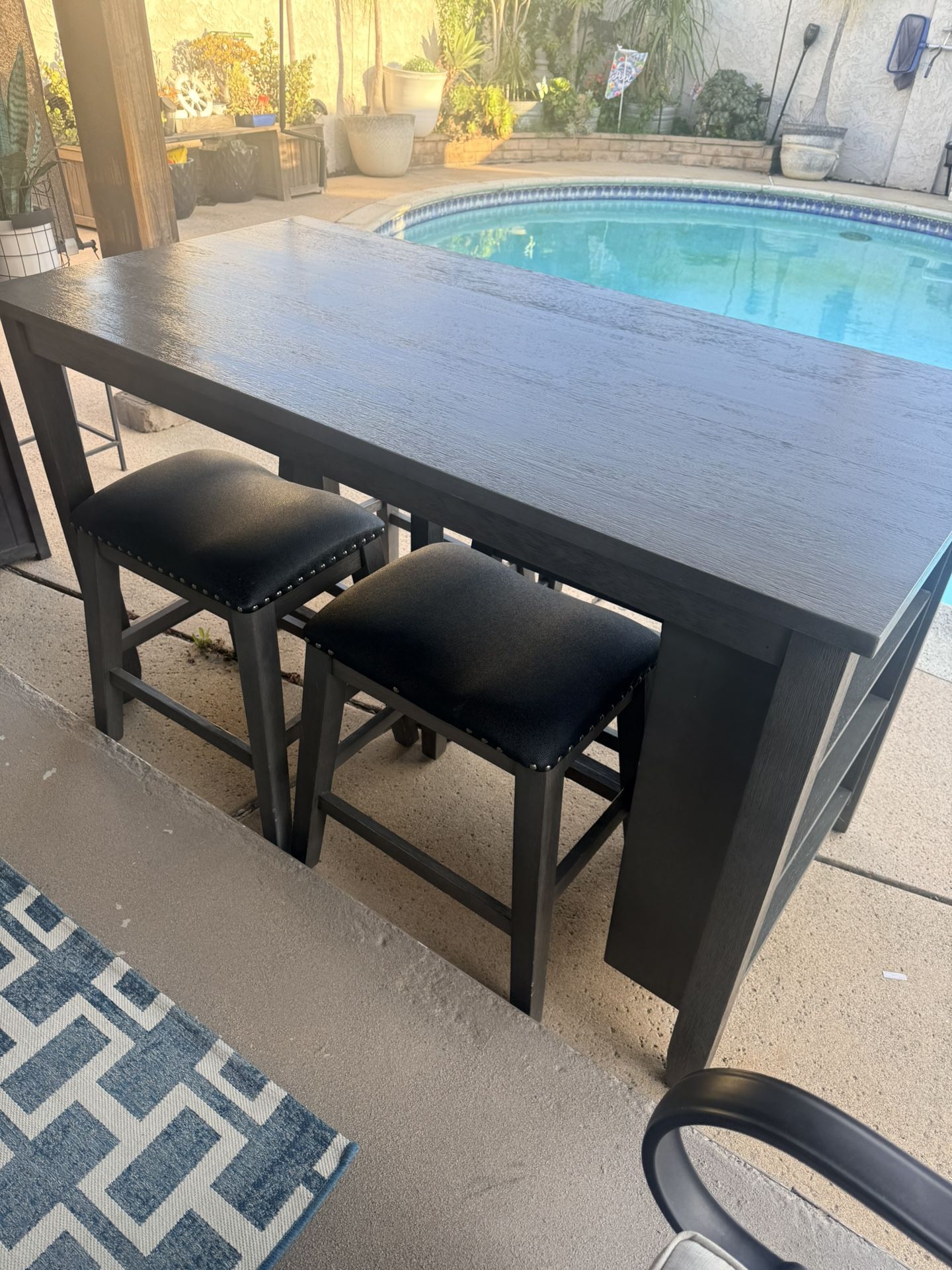 Table Set with 4 Stools – Grey Wood Finish