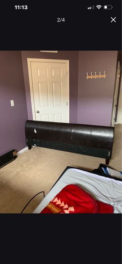 California King size bed complete frame 4pcs , leather headboard, foot board and side rails with metal bed base