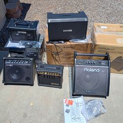 New Bass & Electric Guitar, Drum and Piano/keyboard Amplifiers prices $30-$225 each READ description