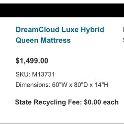 Dream Cloud Luxe Hybrid queen Mattress