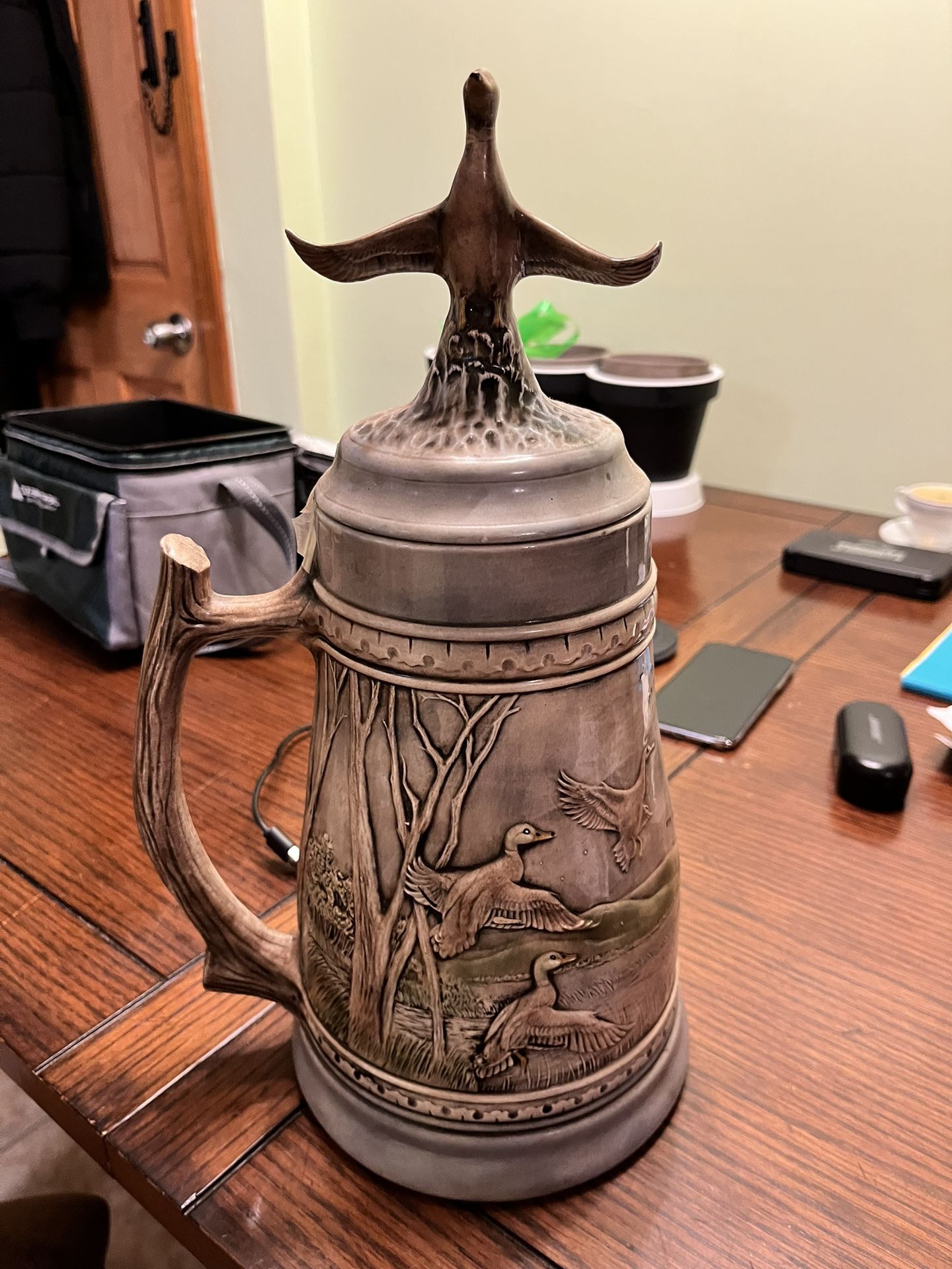Vintage Ceramic Beer Stein  Geese Ducks