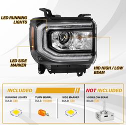 Xenon Headlight Assembly Compatible with GMC Sierra 1-2018 Headlamp, HID Projector Headlight with LED DRL Replacement for GM 1 8