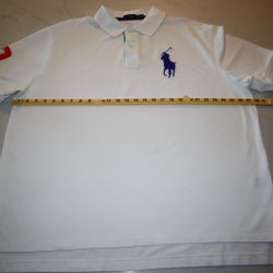 Polo Ralph Lauren Blue Big Pony Short Sleeve Polo Shirt Sz 2XB White, w/color Accents