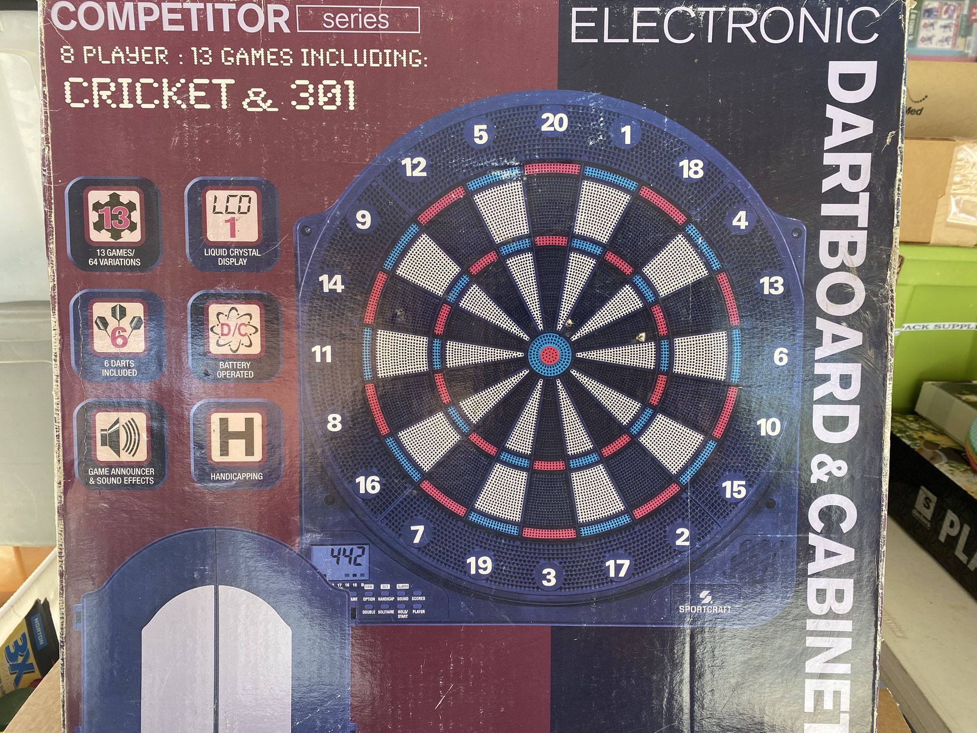 Sportcraft Gamelife Competitor Series Electronic Cardboard Cabinetseries, electronic dartboard Cabinet eight players
