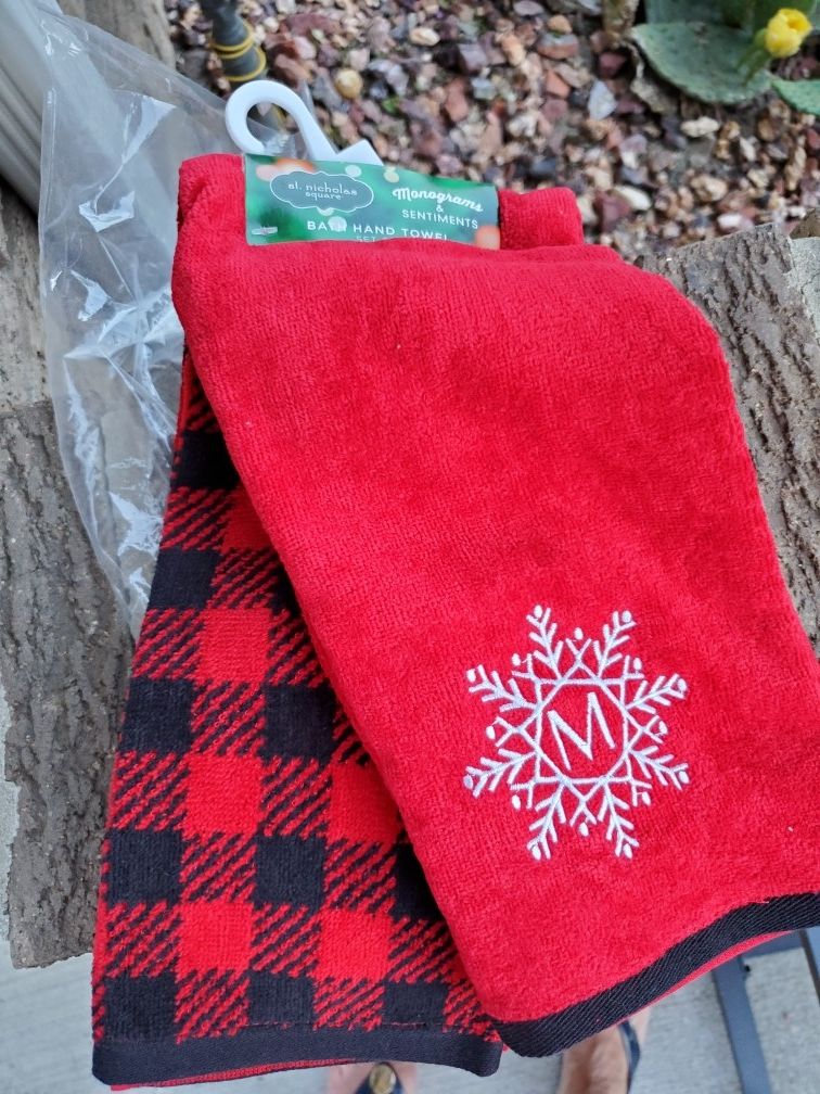 Two New Hand Bath Handctowels, Holiday