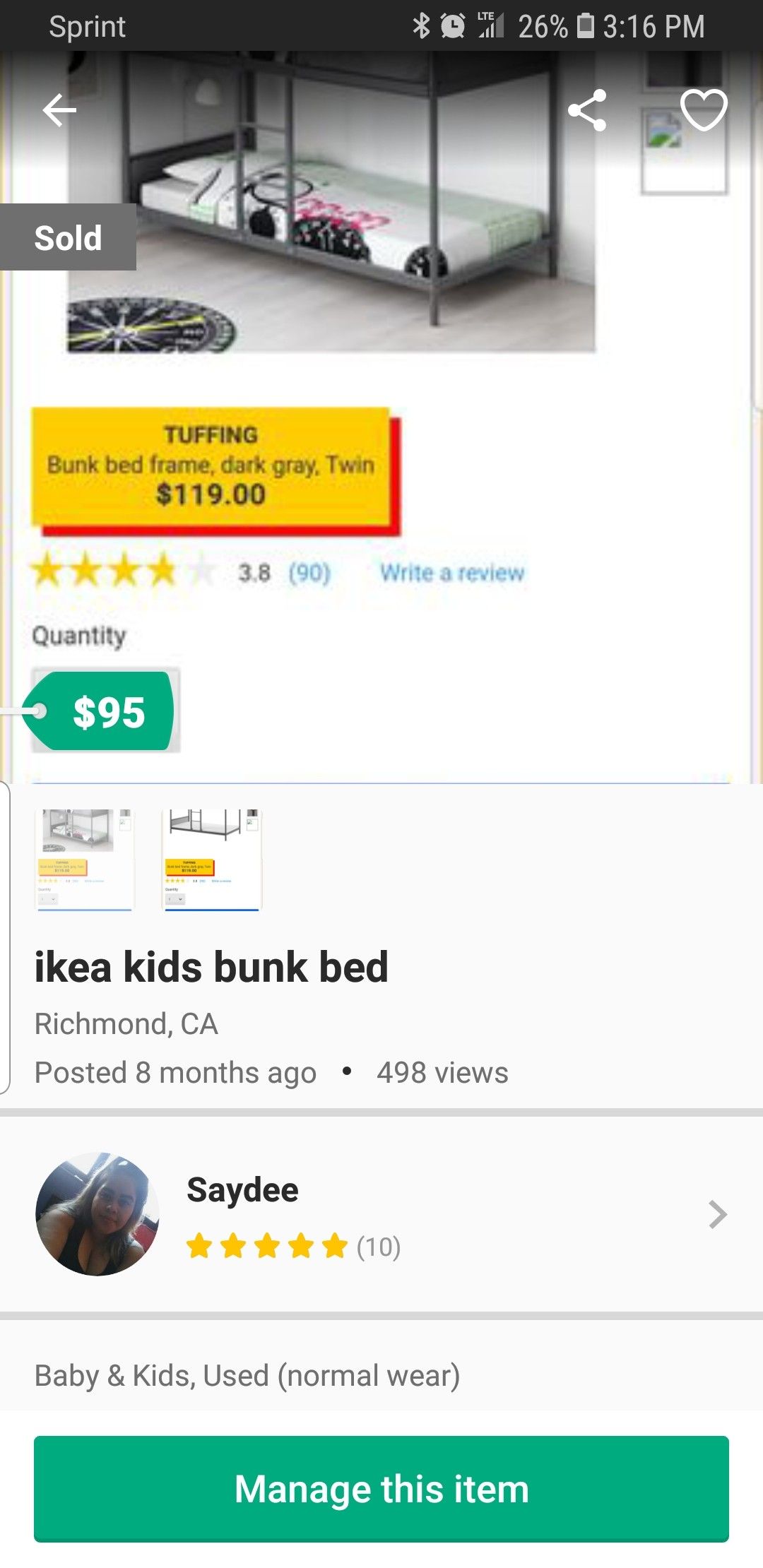 Twin bunk bed