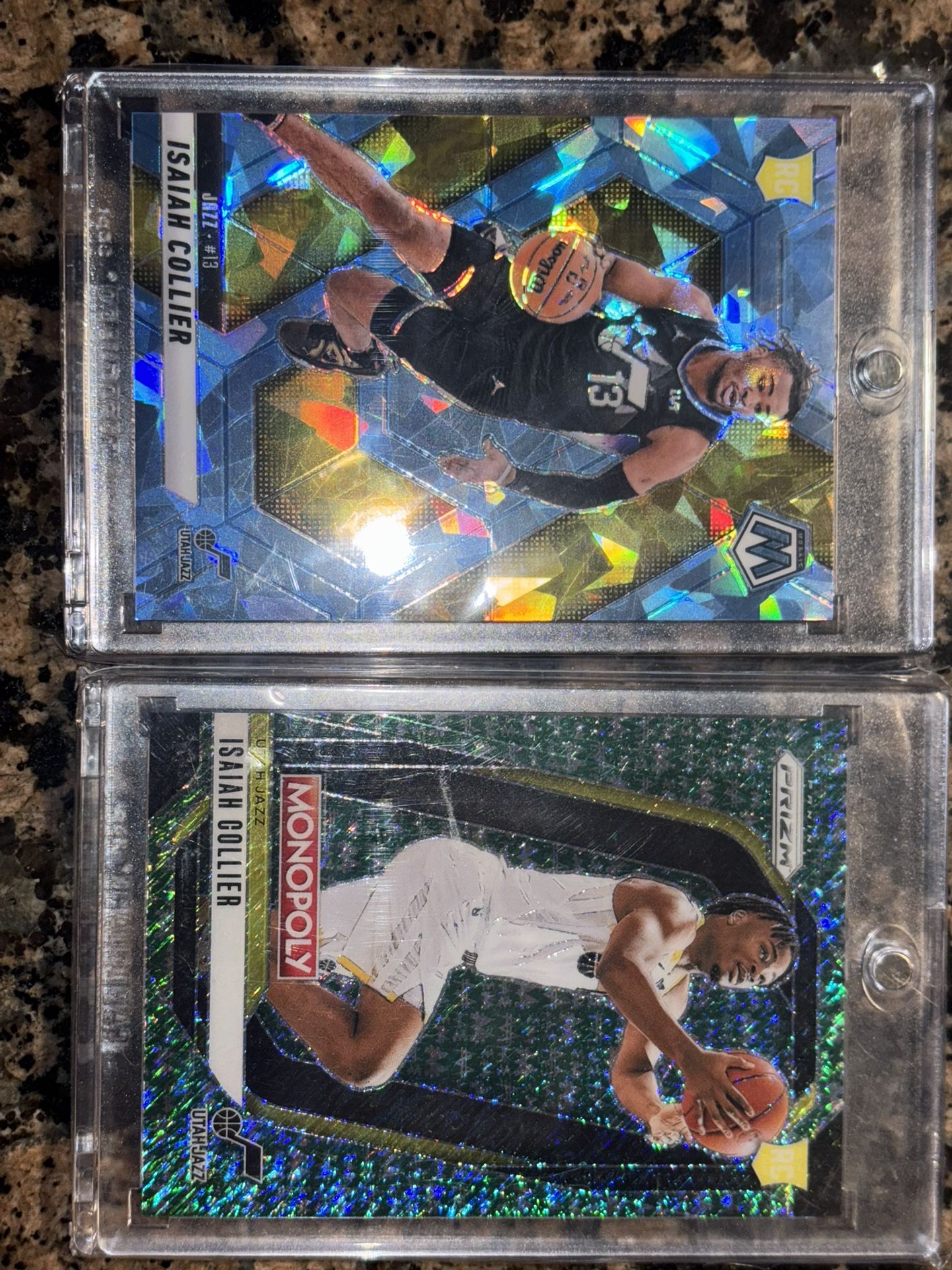 Panini Prizm Monopoly  Green Millionaire 1/20 & Blue Ice Mosaic 024/125 Rookie Isaiah Collier Bundle  