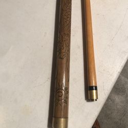 Vintage Souvenir pool cue stick Asian Chinese brass accents dragon carving