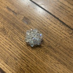 Vintage Earring or Pendent Clip-On Aurora Borealis AB Crystal Beaded Cluster Silver Tone