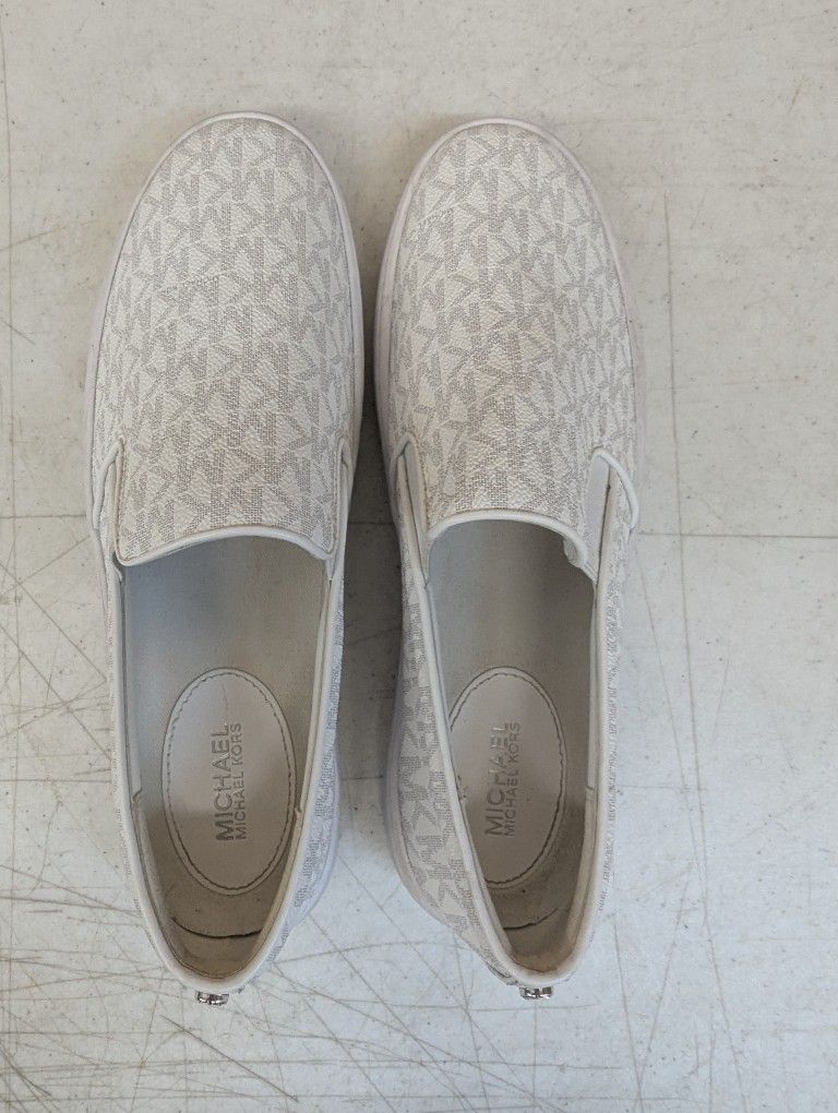Michael Kors Slip On Sneakers Ft21L White Monogrammed Size 8.5M